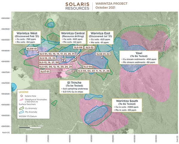 Figure 3 - Plan View of 7km x 5km Warintza Porphyry Cluster