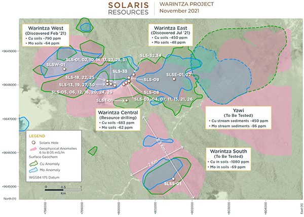 Figure 1 - Plan View of 7km x 5km Warintza Porphyry Cluster