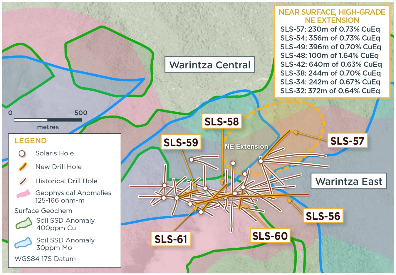 Plan View of Warintza Central Drilling Released to Date
